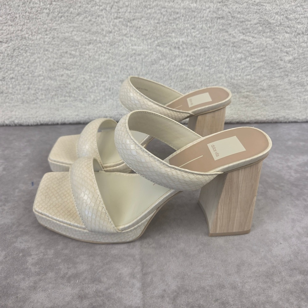 Dolce Vita Atlas Strappy City Sandals Ivory Embossed Snakeskin Block Heel 9.5